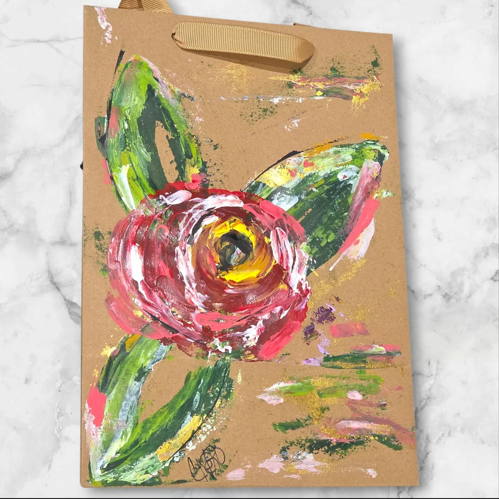Set Of Three Gift Bags Hand Crafted Hand Painted Boho Paper Bags C31